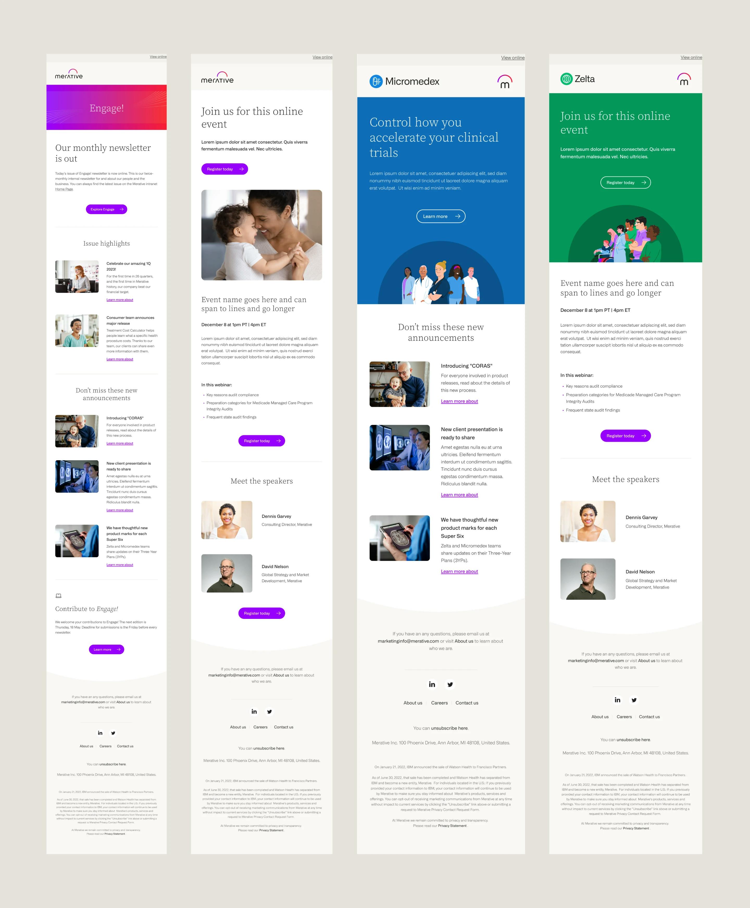 Screenshot of different email newsletter templates developed in Marketo