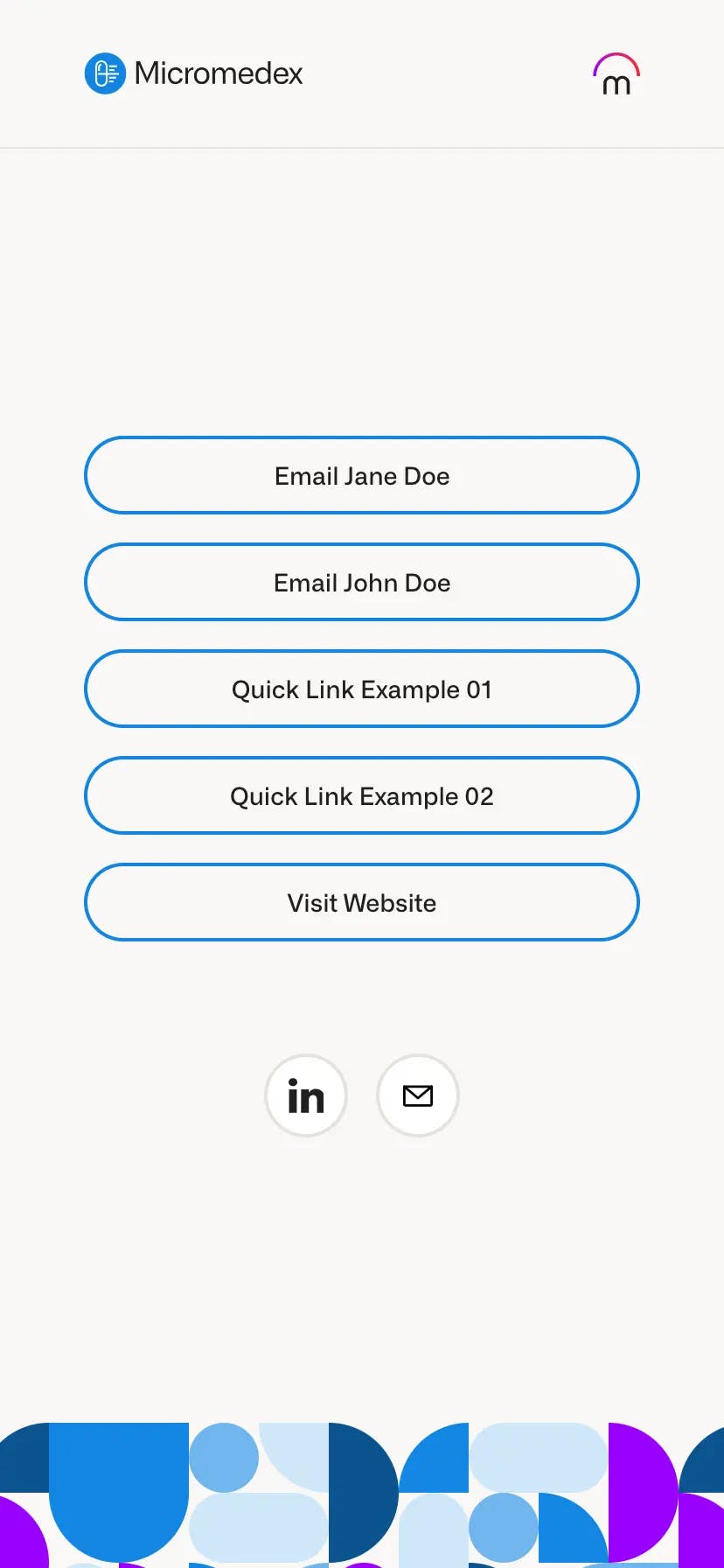 Screenshot of the mobile view of the Quick Links template that's used for Merative's Events