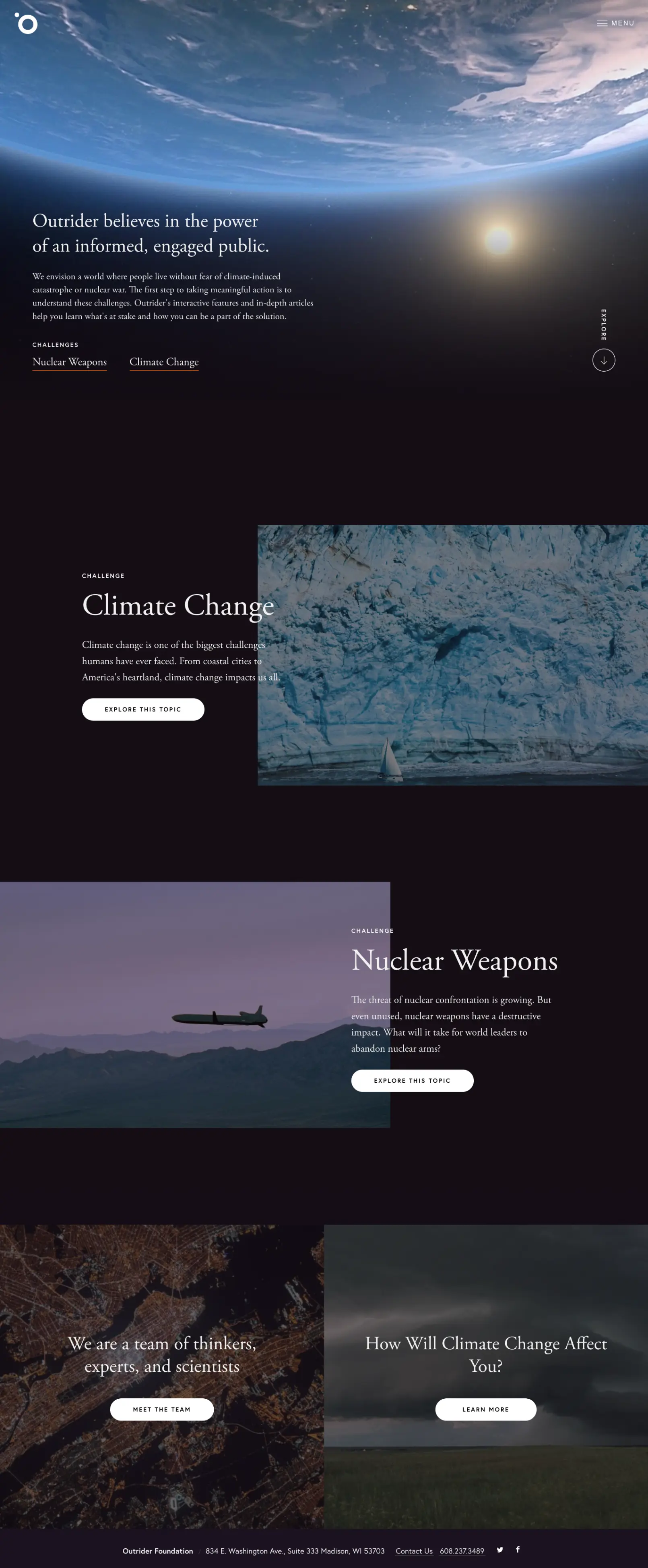 Screenshot of the Outrider.org's homepage