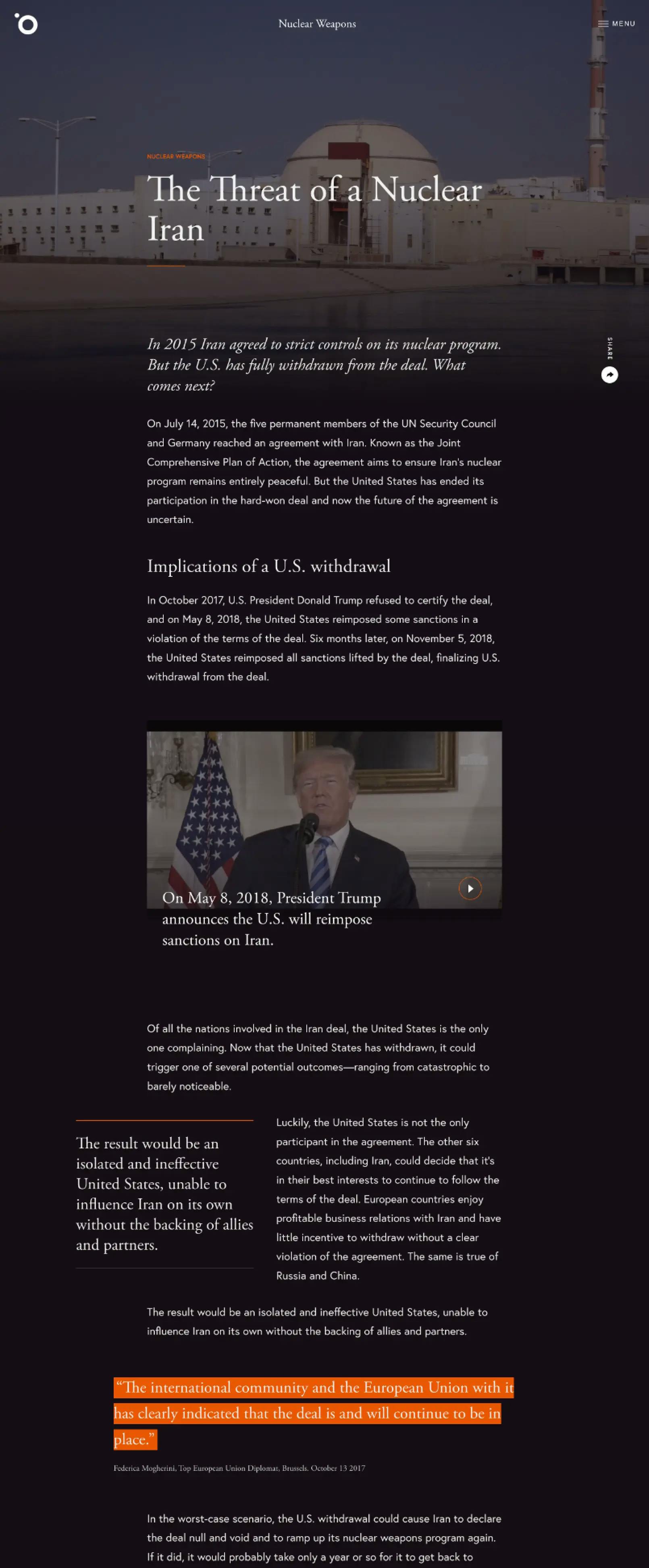Screenshot of the Outrider.org's long-form essay page