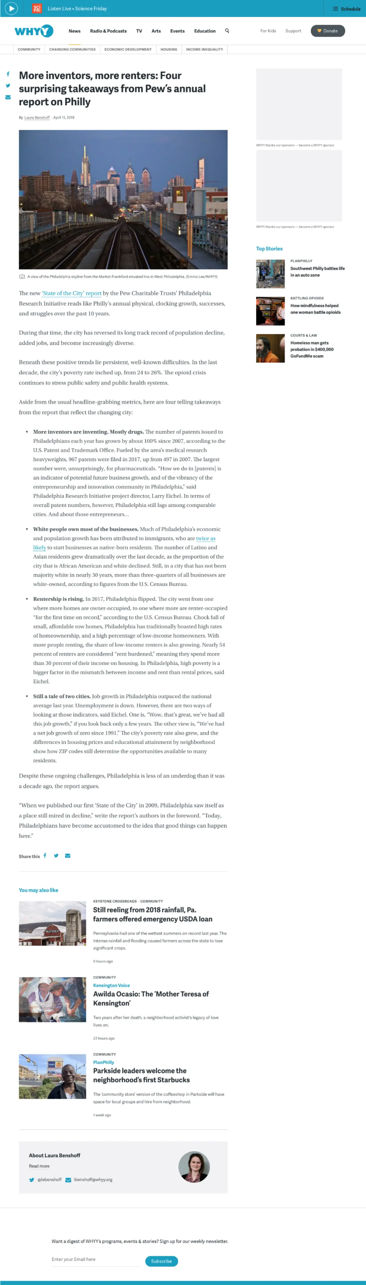 Screenshot of the desktop view of whyy.org's Single News Page